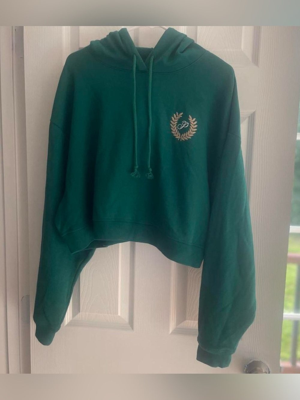 PINK Victoria’s Secret Green Cropped Hoodie XL Oversized